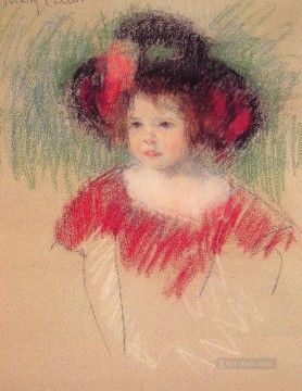 メアリー・カサット Painting - 大きなボンネットを着たマーゴットと赤いドレスの母子メアリー・カサット